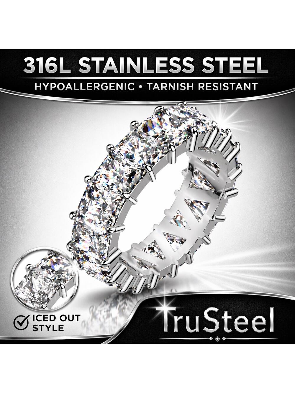 Women’s CZ Eternity 316L Stainless Steel Ring women’s hypoallergenic size 9